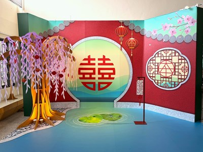 「幸福長久、吉慶相隨」結婚牆(正面)